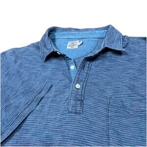 Faherty Polo Striped Blue Pink Pocket Shirt Short Sleeve Men’s Sz XL Indigo Dyed